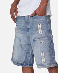 MNML Double Western Jewel Denim Shorts Blue