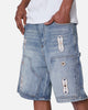 MNML Double Western Jewel Denim Shorts Blue