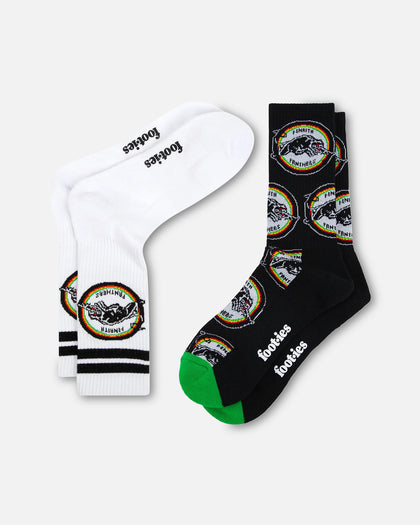 Foot-ies Penrith Panthers Crew Socks 2 Pack White/Black