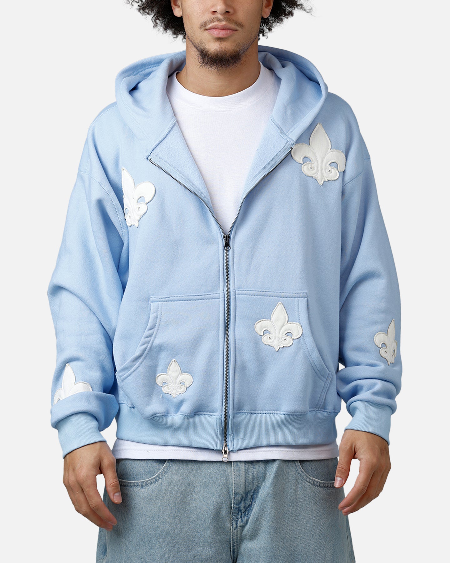 MNML Fleur Zip Up Hoodie Washed Blue | Culture Kings US
