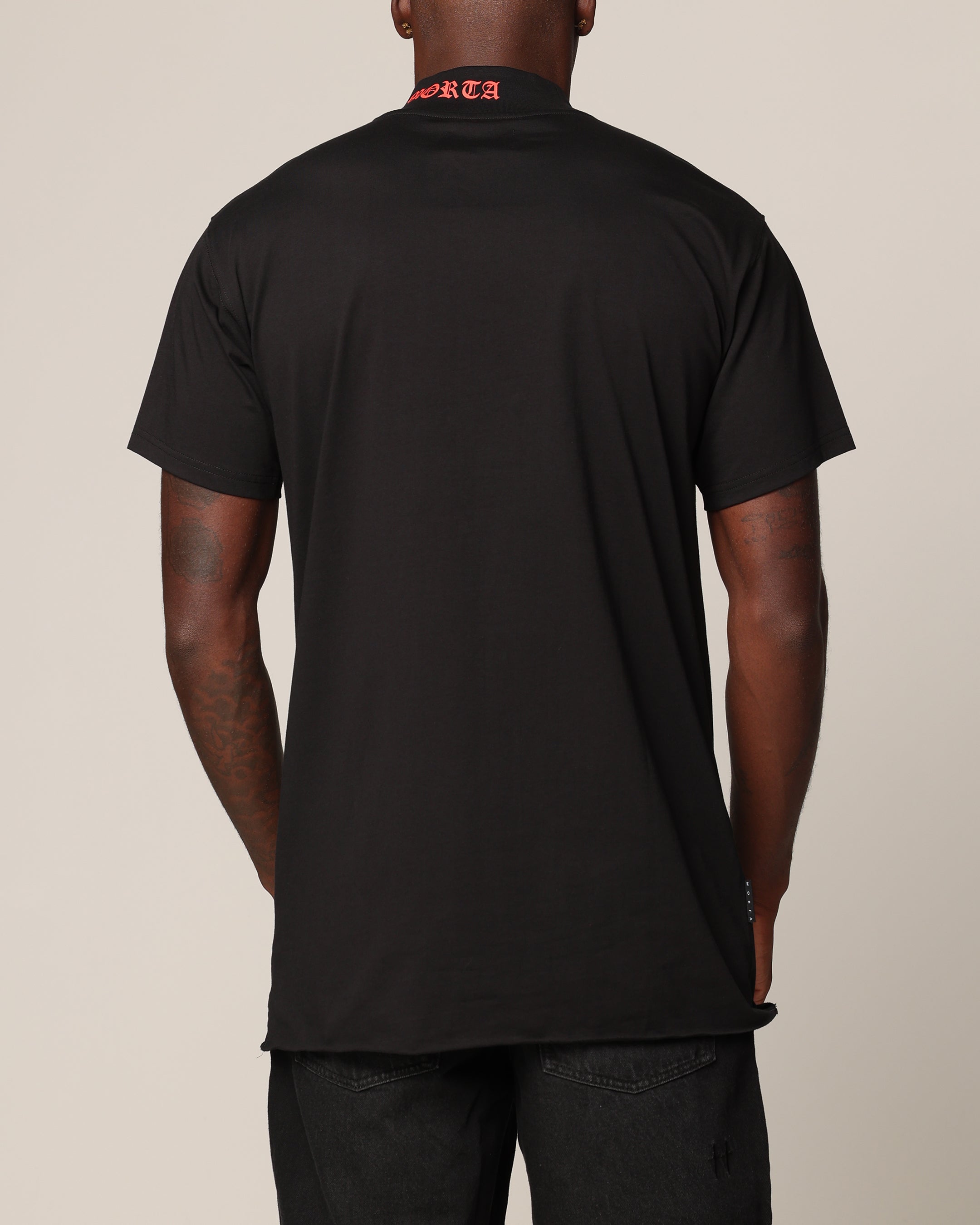 Saint Morta Old English Mock Neck T-Shirt Black/Red | Culture Kings US