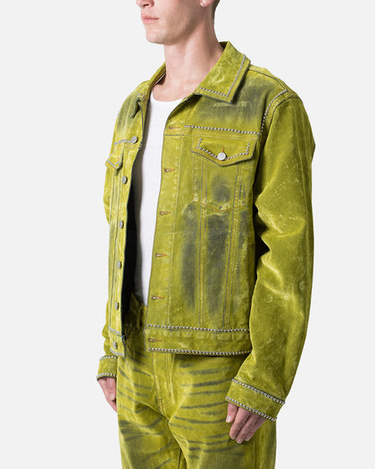 MNML Studded Suede Denim Jacket Green