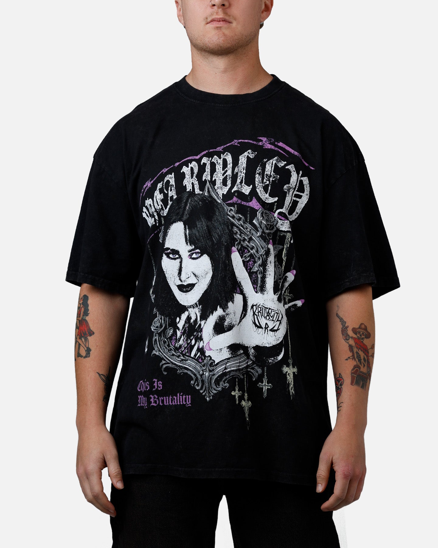 73Studio X WWE Wrestlemania 42 Rhea Ripley T-Shirt Black Acidwash