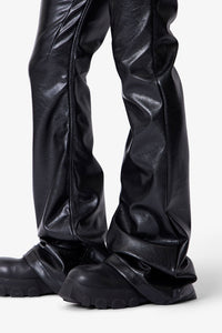 MNML Super Stacked Leather Pants Black