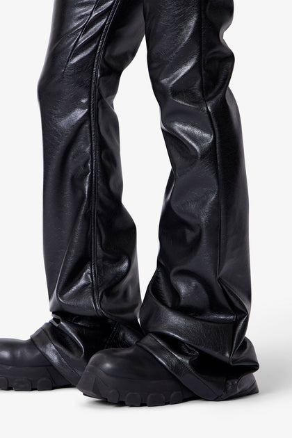 MNML Super Stacked Leather Pants Black