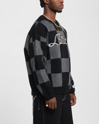 Loiter Checker Knit Sweater Black/Grey