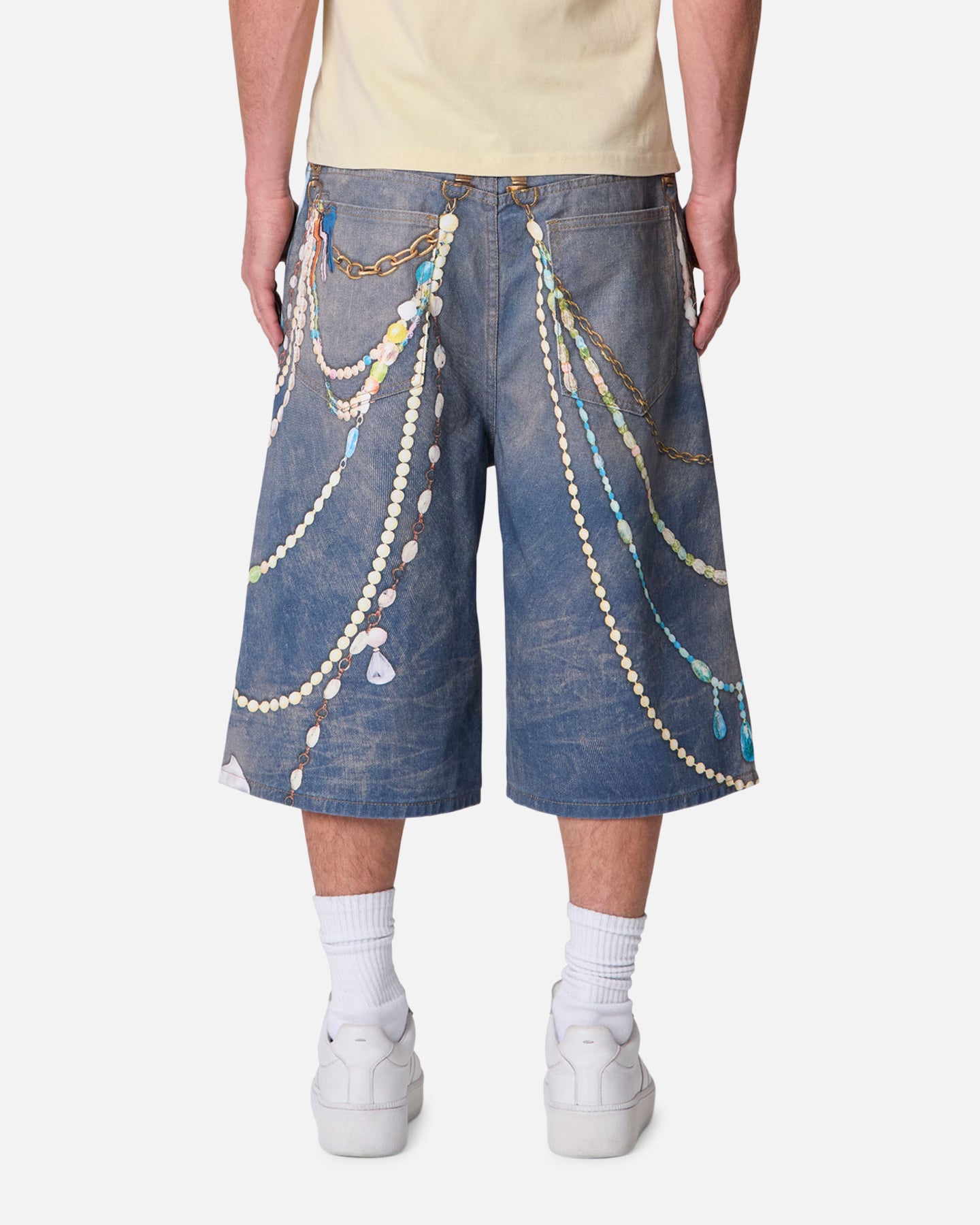 MNML Ultra Baggy Chain Printed Denim Shorts Light Blue | Culture