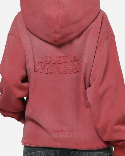 73Studio Marvel Spider-Man Battle Torn Zip Hoodie Washed Red