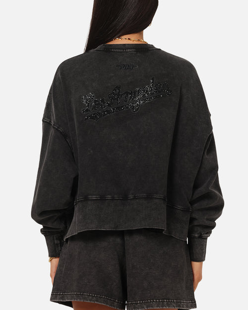Pro Standard Women's Los Angeles Dodgers Washed Crystaline Crewneck Washed Black