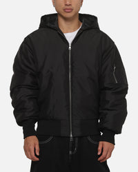 Saint Morta Marked Hooded Bomber Jacket Off Black