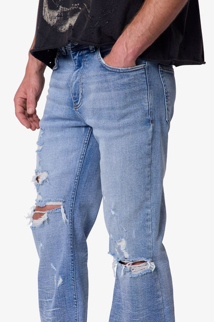 MNML Distressed Super Flare Denim Blue