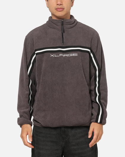 X-Large Stripe Polar Fleece Quarter Zip Fleece Mocha