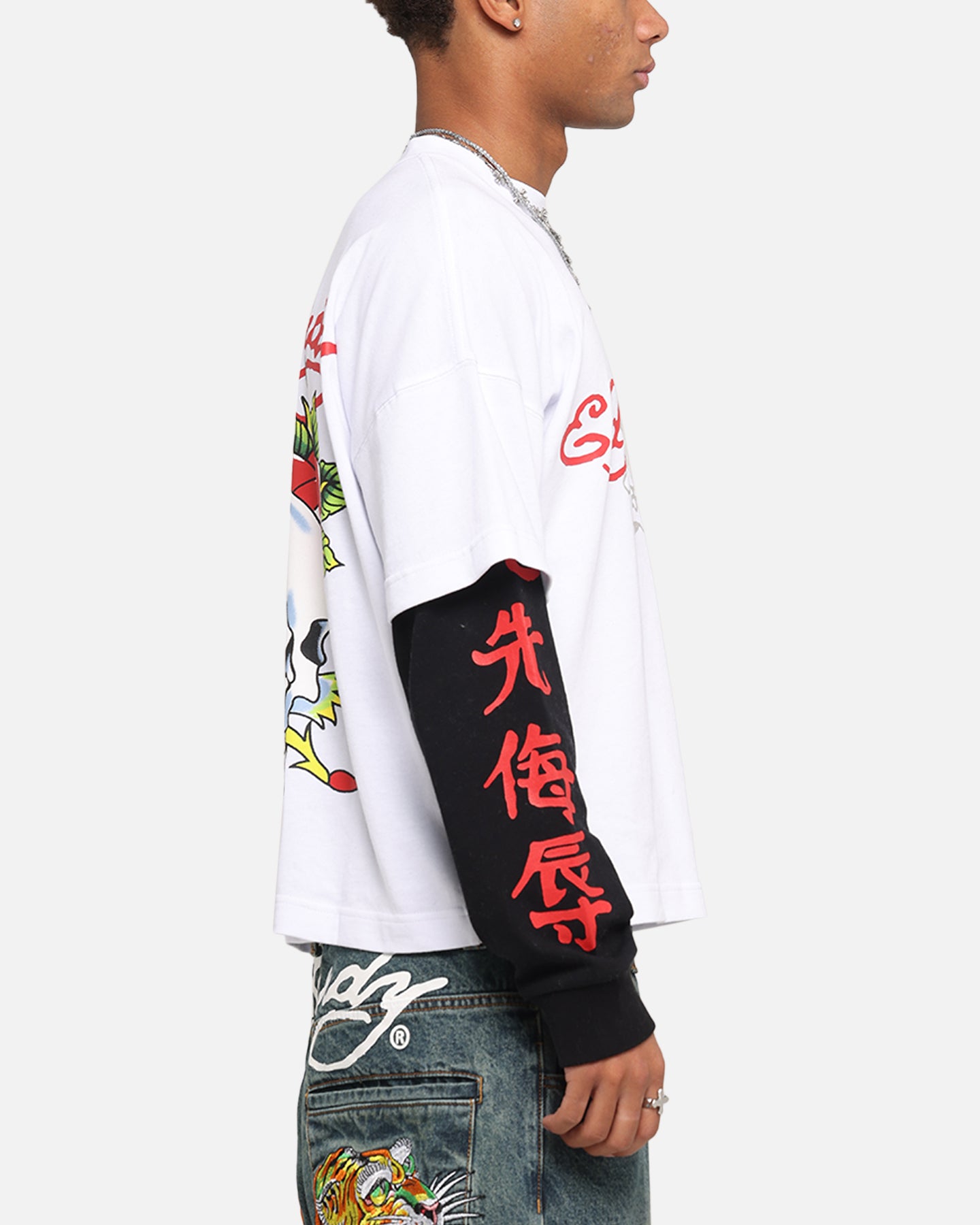 Ed Hardy Skull Layered Long Sleeve T-Shirt White | Culture Kings US