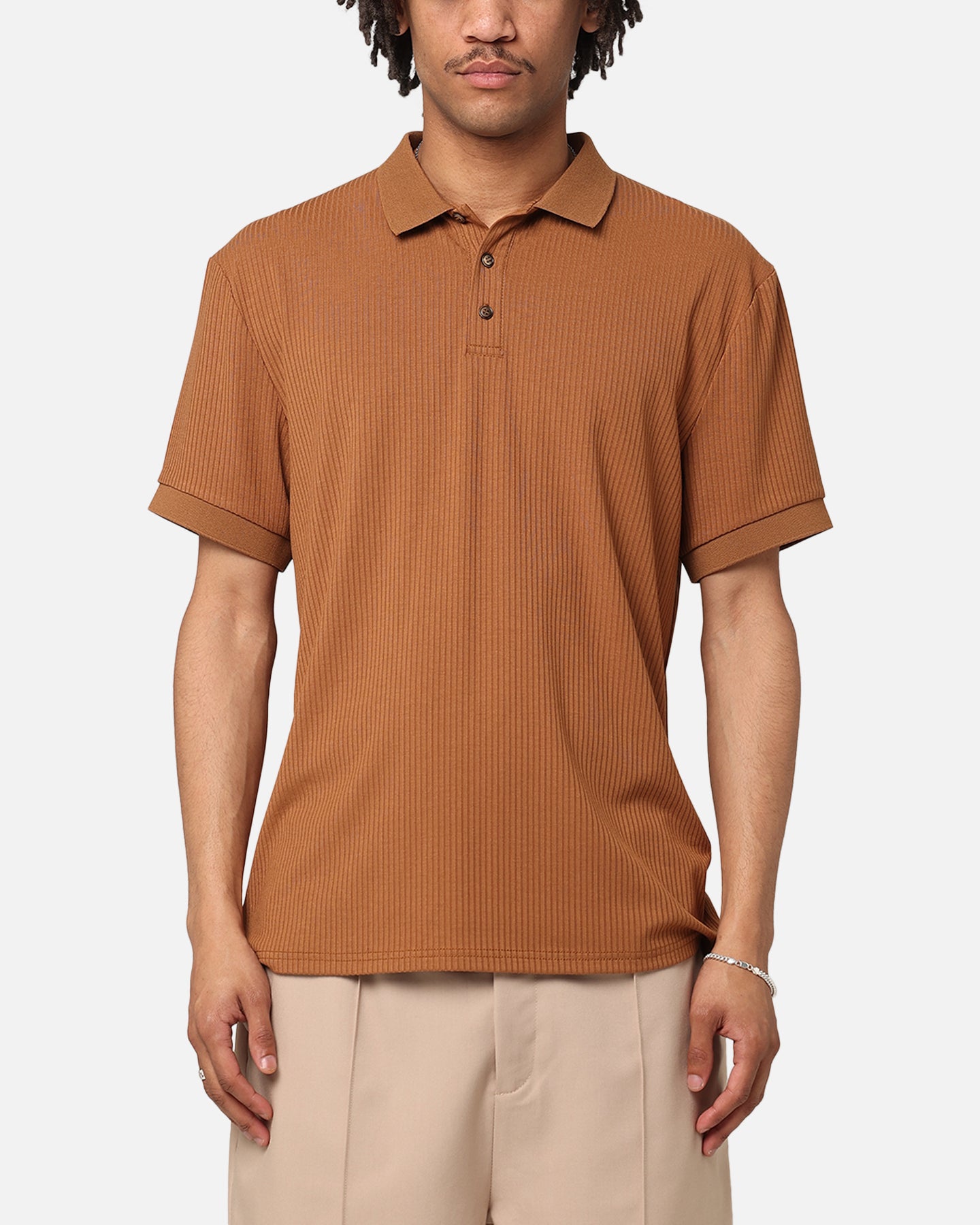 XXIII Luis Rib Polo Shirt Brown | Culture Kings US