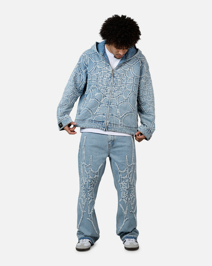 Revenge Spider Web Denim Jacket Blue
