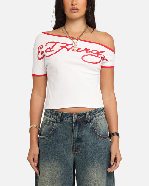 Ed Hardy Women's Aline Baby T-Shirt Off White/Red
