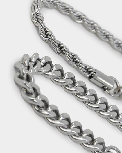 NXS Cuban Rope Bracelet Set White Gold