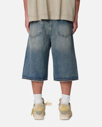 MNML Ultra Baggy Crystal Denim Shorts Blue