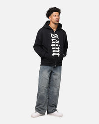 Saint Morta Gothic Distressed Zip Hoodie Black