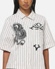 Ed Hardy Euro Short Sleeve Button Up Shirt White Pinstripe