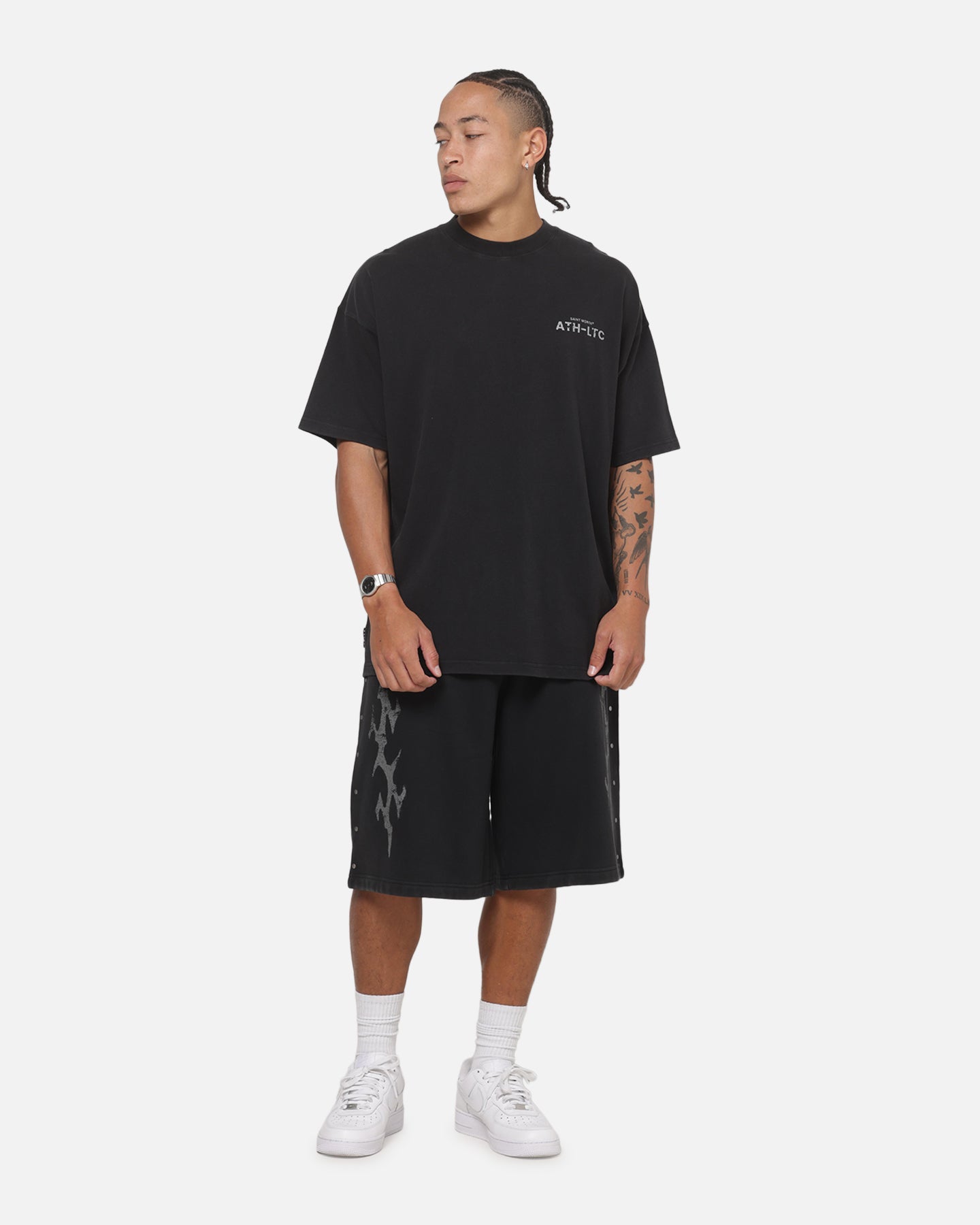 Saint Morta La Familia Baggy Sweat Shorts Washed Black | Culture