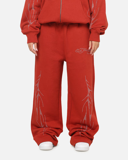 Ed Hardy Cyber Rhinestone Track Pants Red