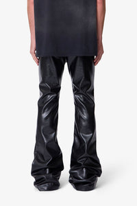 MNML Super Stacked Leather Pants Black
