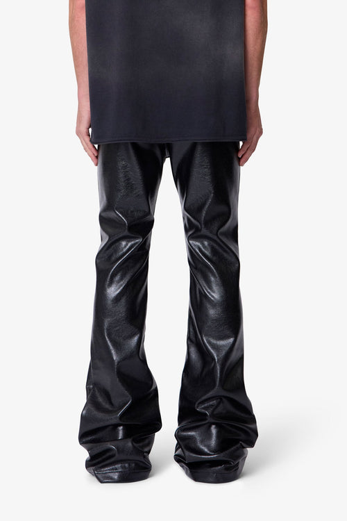MNML Super Stacked Leather Pants Black