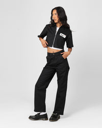 X-Girl Women's Peels Zip Up Cropped T-Shirt Black