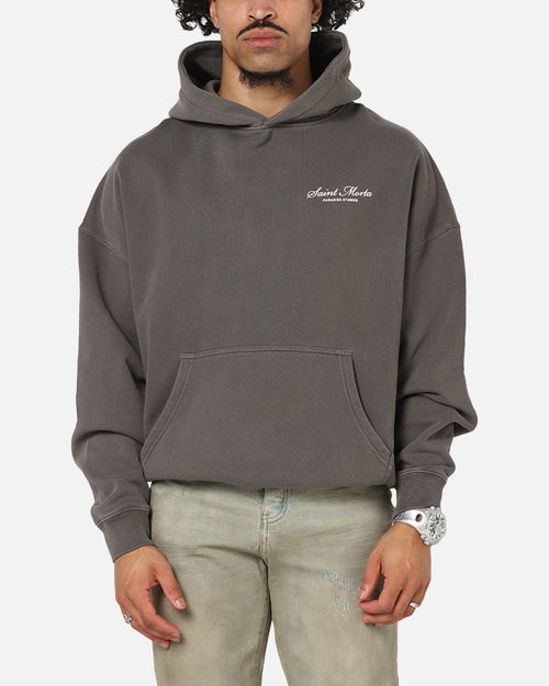 Saint Morta Studios Logo Boxy Hoodie Washed Black