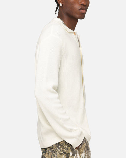 XXIII Zyair Knit Rib Long Sleeve Button Up Shirt Cream