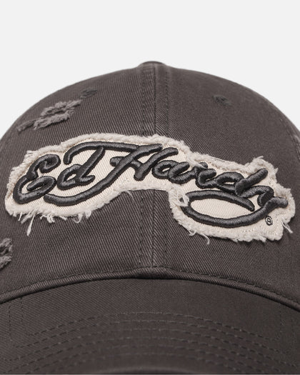 Ed Hardy Distressed Strapback Cap Washed Black