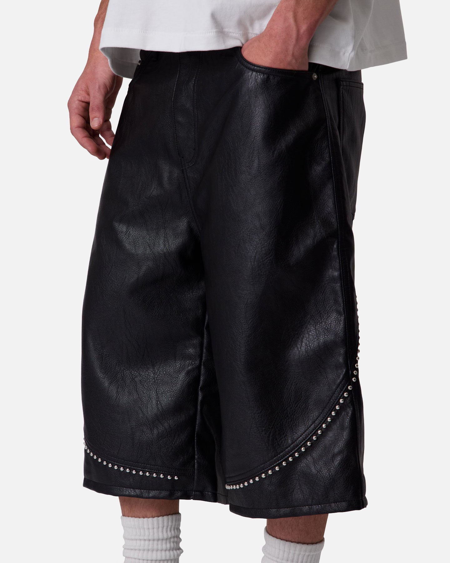 MNML Ultra Baggy Stud Leather Shorts Black | Culture Kings US