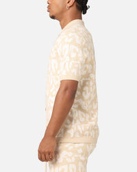 XXIII Puzzle Knit Button Up Shirt Beige/Off White