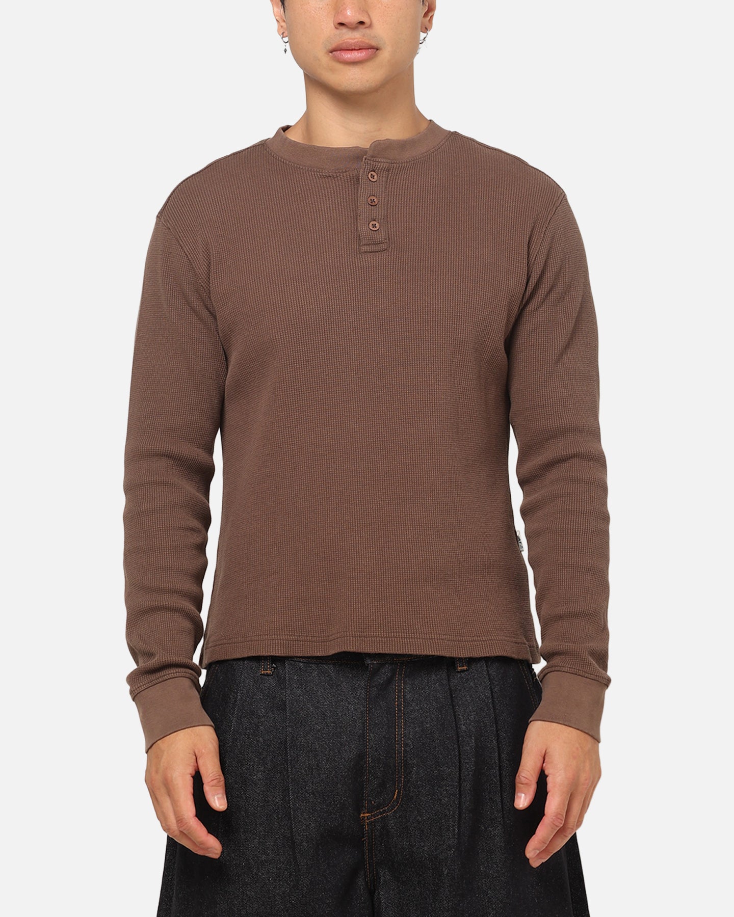 American Thrift Waffle Henley Shirt Washed Brown | Culture Kings US