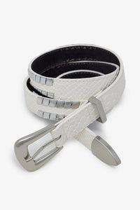 MNML Embossed Scale Leather Belt White