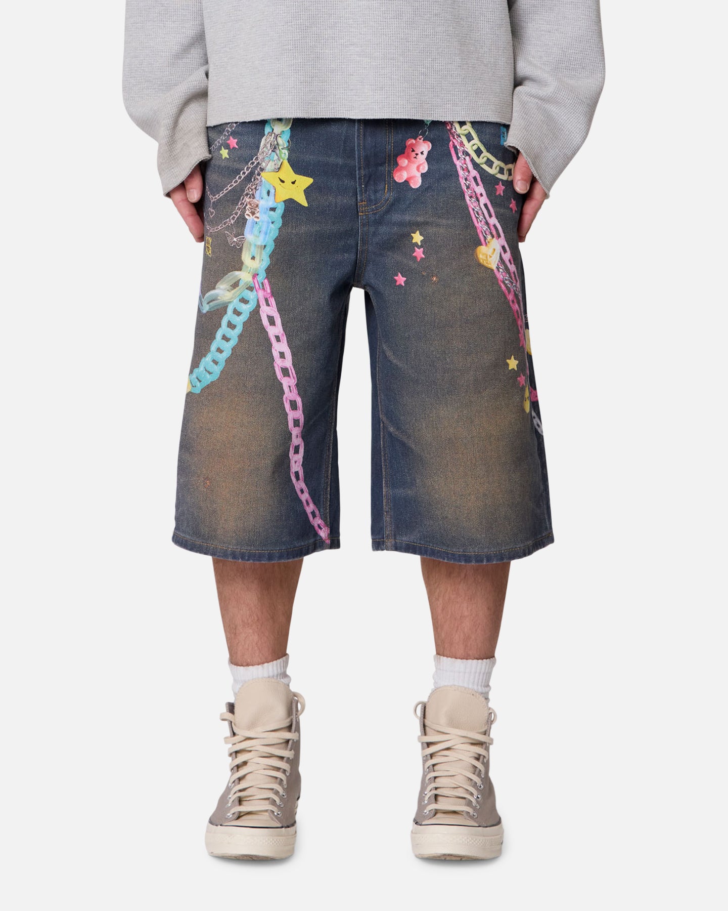 MNML Ultra Baggy Chain Printed Denim Shorts Blue | Culture Kings US