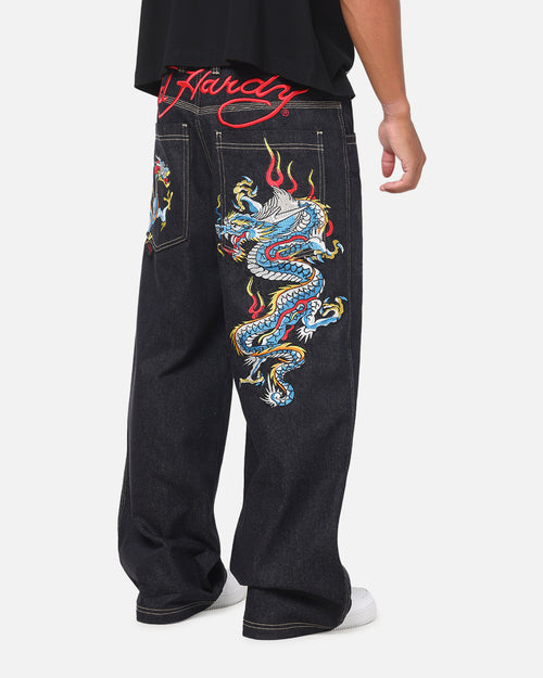 Ed Hardy Dragon Ultra Wide Leg Jeans Indigo Denim