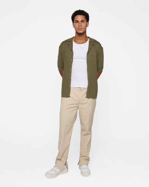 XXIII Terry Knit Button Up Shirt Khaki