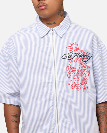 Ed Hardy Dragon Zip Shirt Blue Pin Stripe