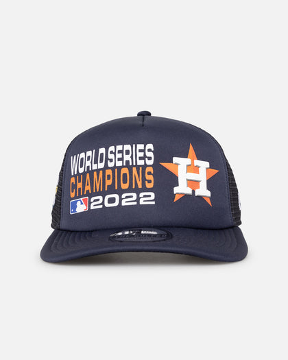 New Era Houston Astros 'Puff Print' Pre-Curved Golfer Trucker Snapback Navy