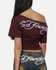 Ed Hardy Women's Off Shoulder T-Shirt Plum