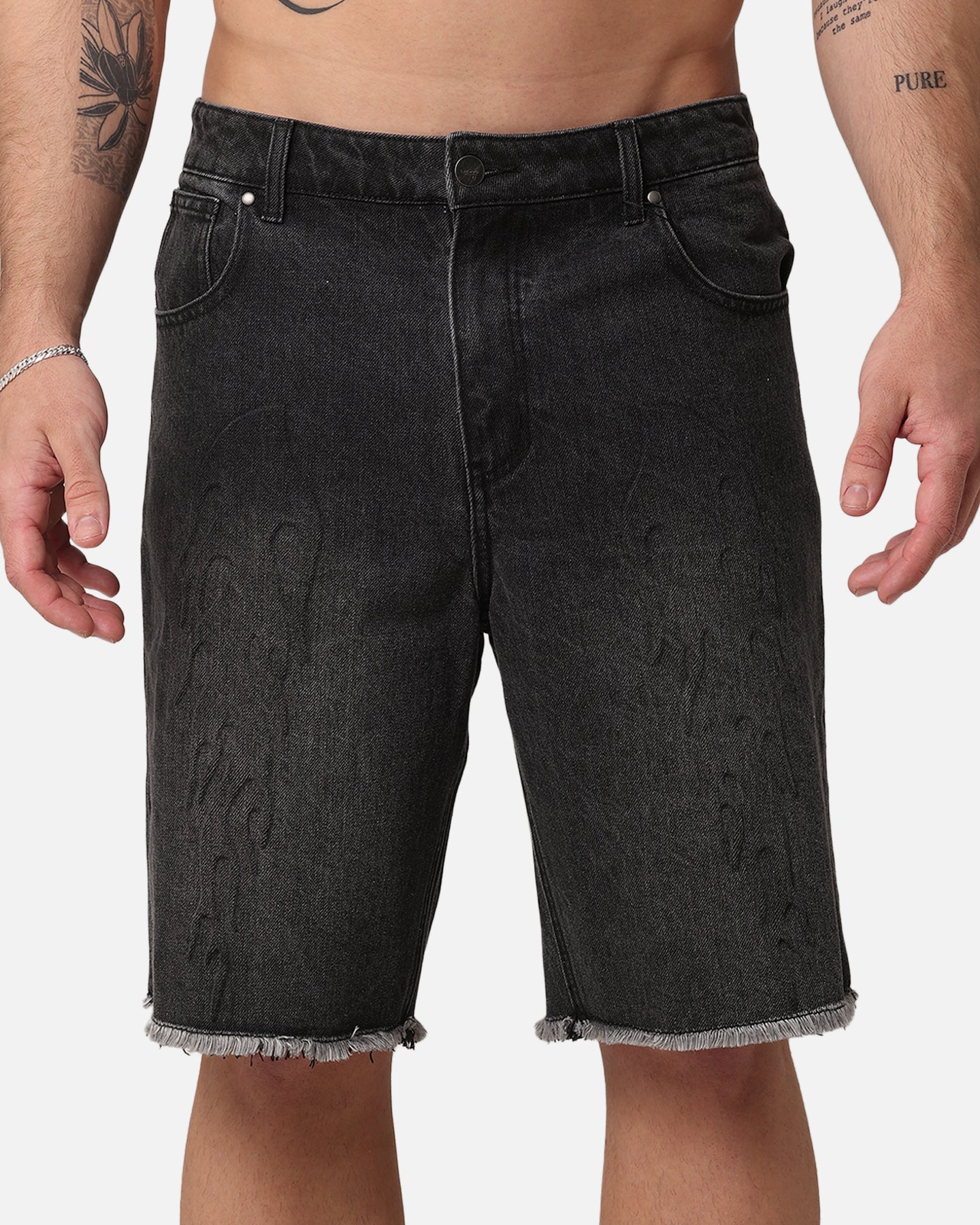 Saint Morta Inferno Baggy Denim Shorts Black Shadow | Culture Kings US