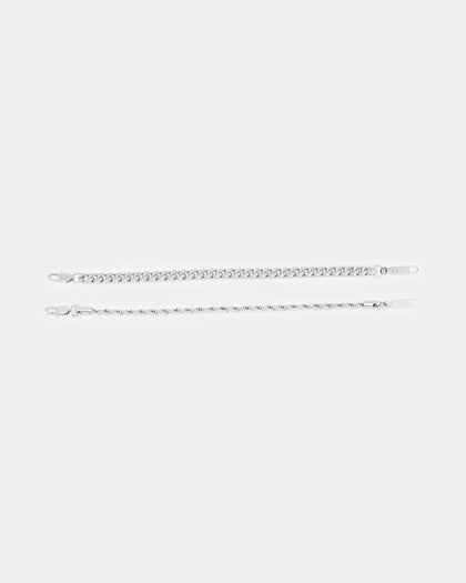 NXS Cuban Rope Bracelet Set White Gold