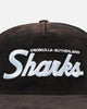 New Era Cronulla Sutherland Sharks 'NRL Golfer Washed Black' Pre-Curved Corduroy Golfer Snapback Washed Black
