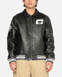 Carre Vegan Leather Varsity Jacket Black/White