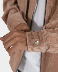 MNML Corduroy Zip Up Shirt Brown