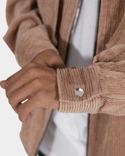 MNML Corduroy Zip Up Shirt Brown