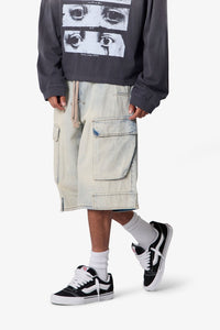 MNML Rave Cargo Denim Short Vintage Blue