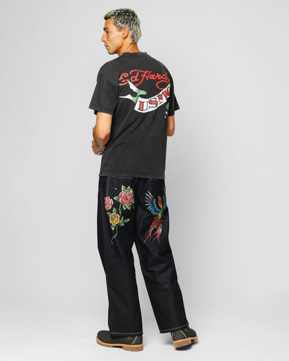 Ed Hardy Born To Lose T-Shirt Black Acidwash